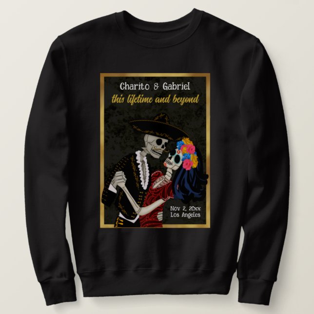 Sudadera Charro y Catrina Sugar Skulls Black (Anverso del diseño)