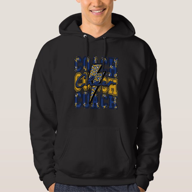Sudadera Cheer Coach Lightning Bolt Cheer Leopard Blue Gold (Anverso)