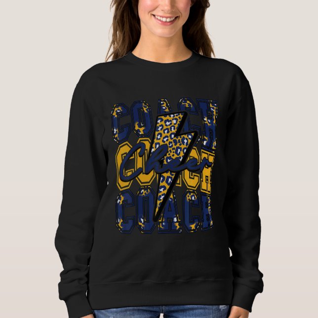 Sudadera Cheer Coach Lightning Bolt Cheer Leopard Navy Gold (Anverso)