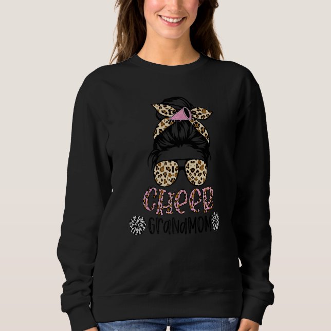 Sudadera Cheer Grandmom Leopard Messy Bun Cheerleader Mothe (Anverso)
