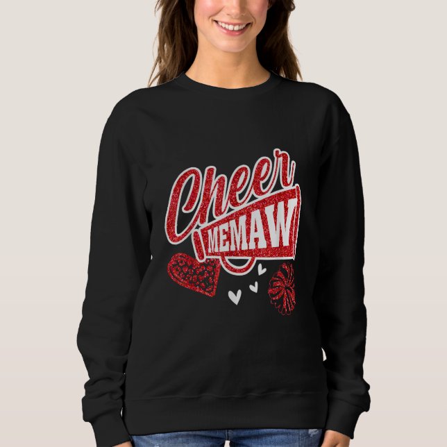 Sudadera Cheer Memaw Biggest Fan Leopard Print And Pom Pom  (Anverso)