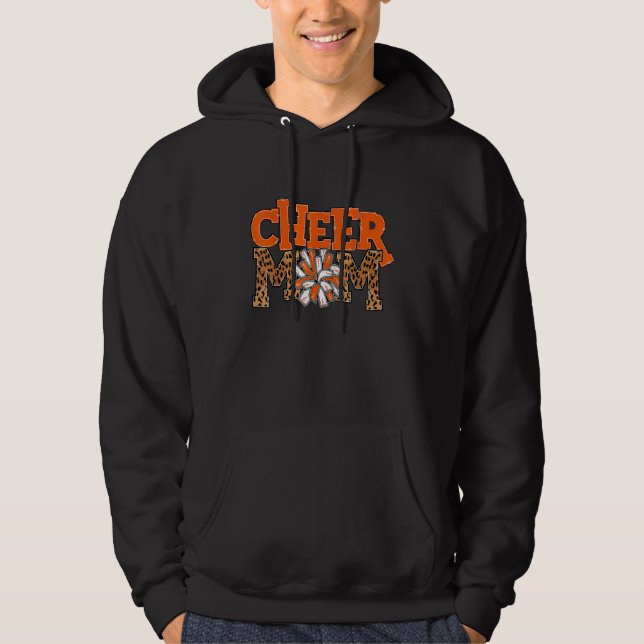 Sudadera Cheer Mom Leopard with Orange and White Pom Poms (Anverso)