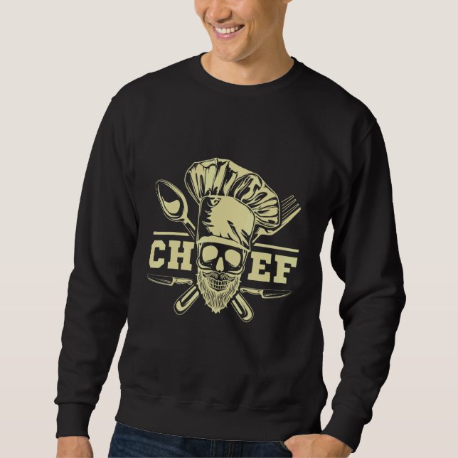 Sudadera Chef Grill Skull Beard Cocina Cocina Tattoo (Anverso)