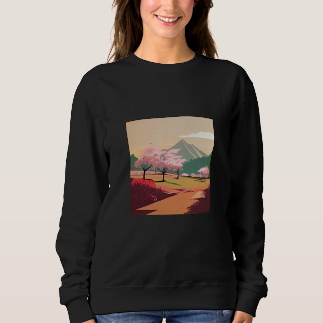Sudadera cherry blossom trees country side mountain minimal (Anverso)