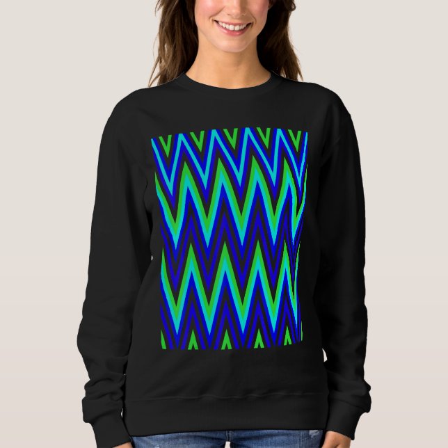 Sudadera Chevron In Deep Blue Lime Green Zigzags (Anverso)