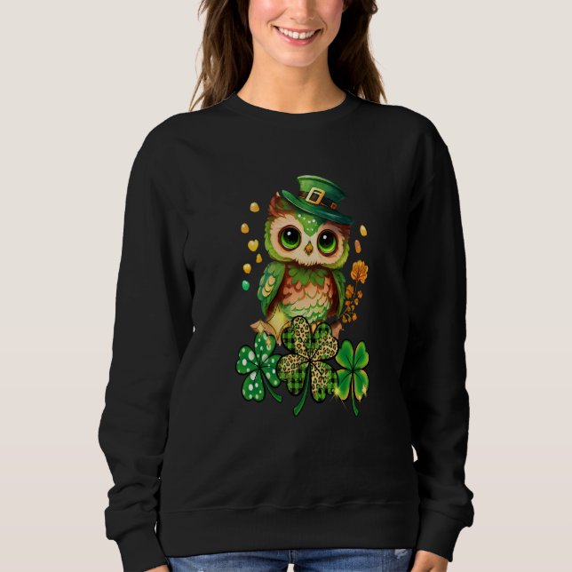 Sudadera Chibi Owl Adorable St Patrick's Day Bird Cute C (Anverso)