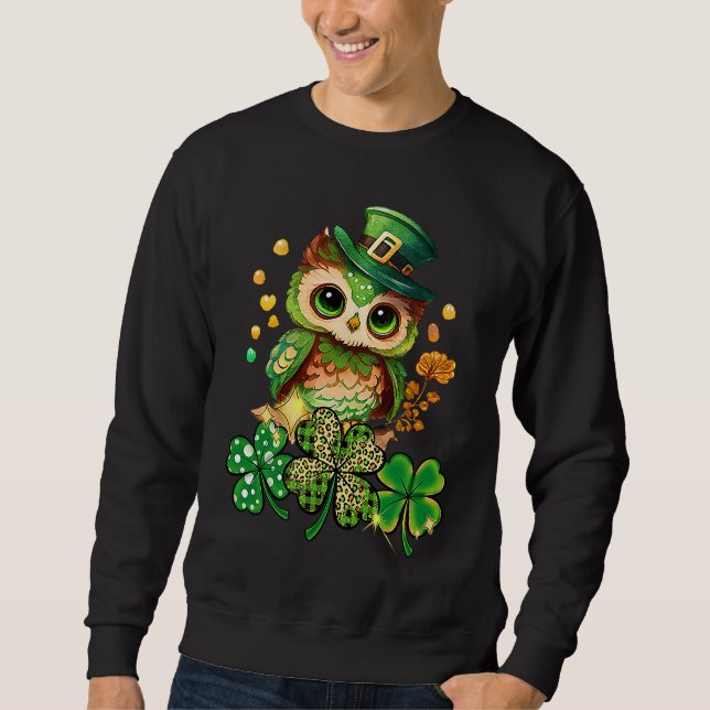 Sudadera Chibi Owl Adorable St Patrick's Day Bird  Cute C (Anverso)
