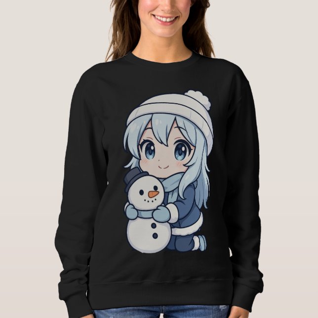Sudadera Chibi Winter Girl Sweatshirt – Cute Anime Snowman  (Anverso)