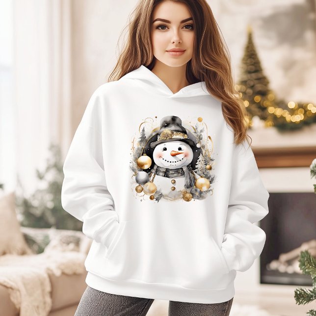 Sudadera Chic Snowman: Black and Gold Holiday Charm (Subido por el creador)