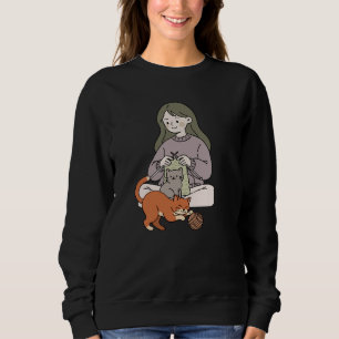 Sudadera Chica Acogedora Tejiendo con Arte de Gatos Lindos