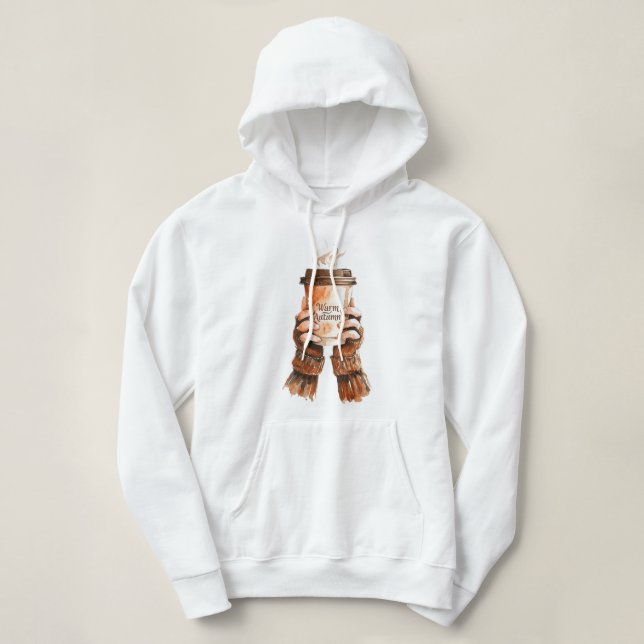Sudadera Chica Acojedora de Café de Otoño Acuarela (Diseño del anverso)