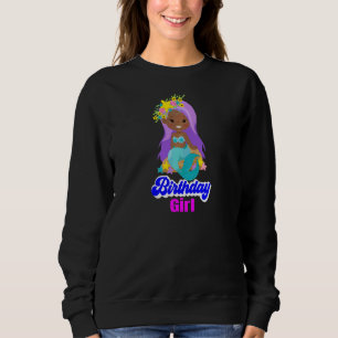 Sudadera Chica afro cumpleaños joven sirena afroamericana
