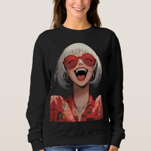 Sudadera Chica Anime Alegre: Cabello Gris, Gafas Rojas, Rob