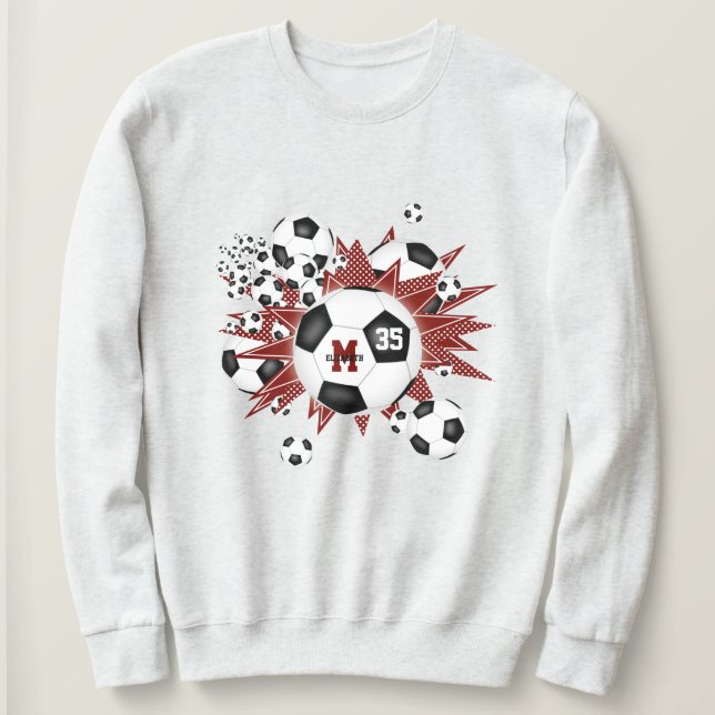 Sudadera chica balón de fútbol explosión con estrellas marr (Anverso del diseño)