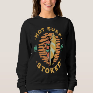 Sudadera Chica Caliente de Surf y Emocionada con Tabla de S