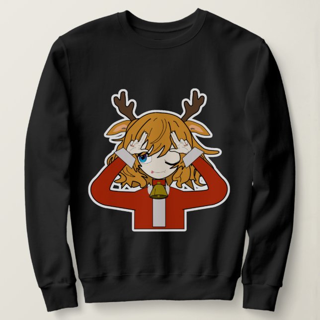 Sudadera chica ciervo con ropa de santa (Anverso del diseño)