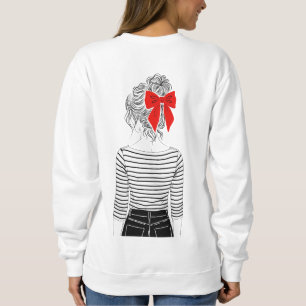 Sudadera Chica con moño de lazo rojo camiseta a rayas impr