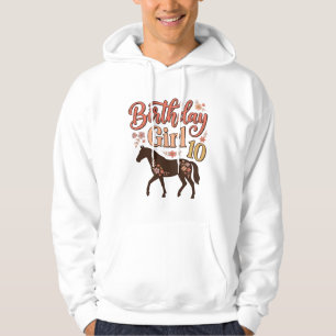 Sudadera Chica Cumpleaños 10 Caballo Diseño Vectorial Flora