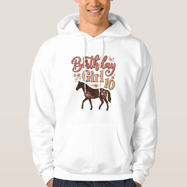 Sudadera Chica Cumpleaños 10 Caballo Diseño Vectorial Flora (Anverso)