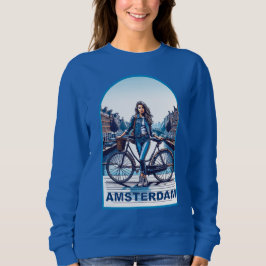 Sudadera Chica de Ámsterdam con bicicleta en puente