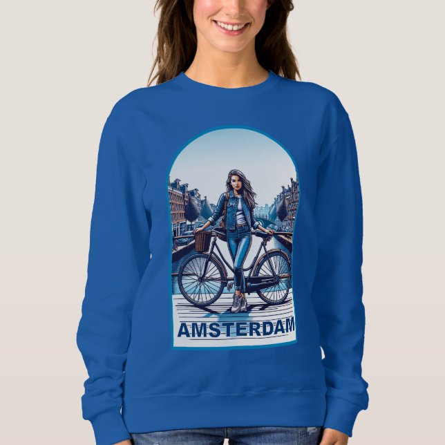 Sudadera Chica de Ámsterdam con bicicleta en puente (Anverso)