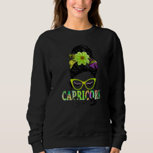 Sudadera Chica de Capricorn Cumpleaños Messy Bun Hair Color