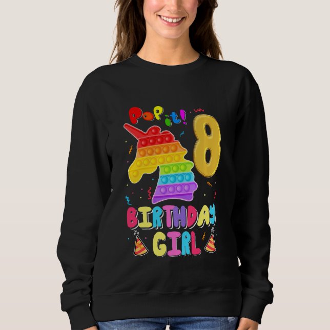 Sudadera Chica de cumpleaños Pop It 8cumpleaños Unicorn Fid (Anverso)