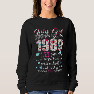 Sudadera Chica de julio de 1989 33a cumpleaños 33 años