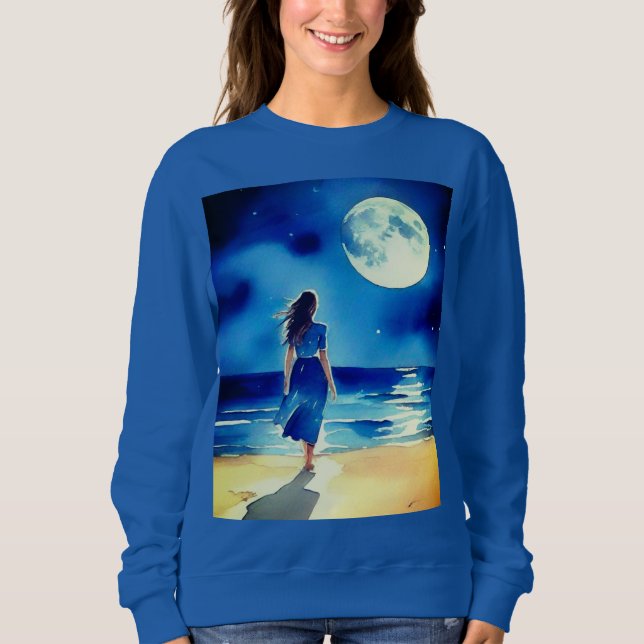 Sudadera Chica en la playa bajo una luna llena (Anverso)