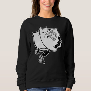 Sudadera Chica Gato Jugador Cargando Auriculares De Pizza Y