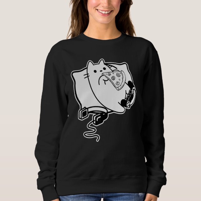 Sudadera Chica Gato Jugador Cargando Auriculares De Pizza Y (Anverso)