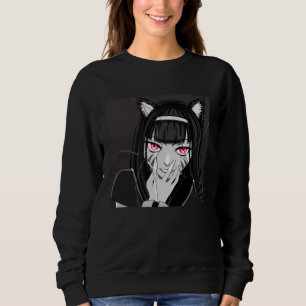 Sudadera Chica Gato Neko Malvada en Blanco y Negro con Sonr