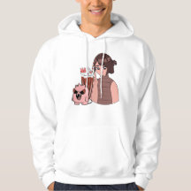 Chica Kawaii Anime con Batido de Chocolate y Rosa 