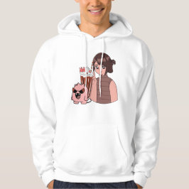 Sudadera Chica Kawaii Anime con Batido de Chocolate y Rosa 