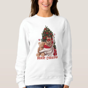 Sudadera Chica linda y árbol de Navidad con oso de peluche 