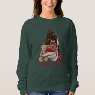 Sudadera Chica linda y árbol de Navidad con oso de peluche