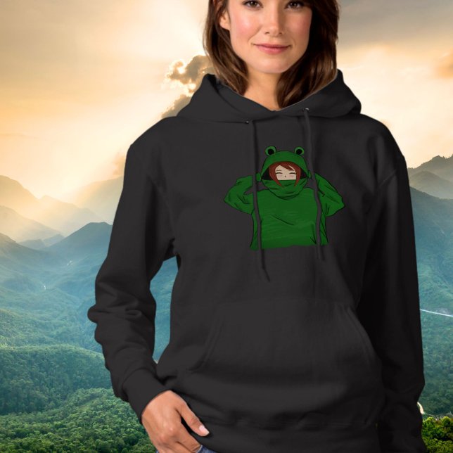Sudadera Chica lindo con careta de dibujo de careta de rana (Subido por el creador)