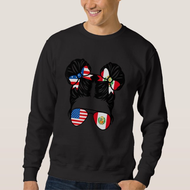 Sudadera Chica mitad americana mitad peruana bandera de EE. (Anverso)