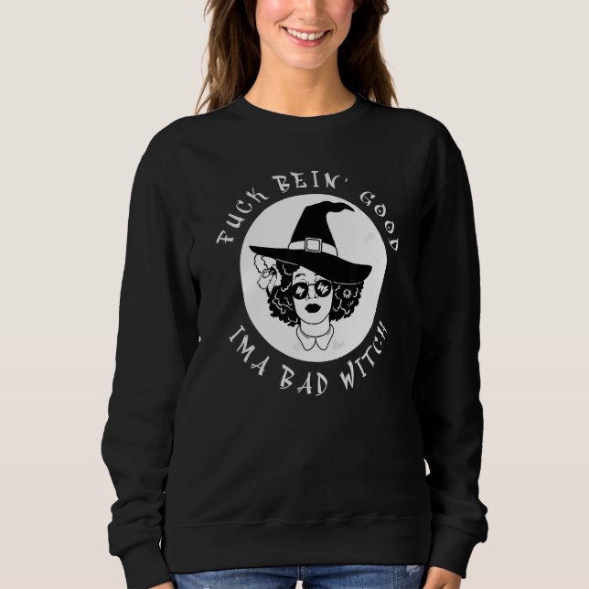 Sudadera Chica Negro Bruja Mágica Halloween Afro Melanin Qu (Anverso)