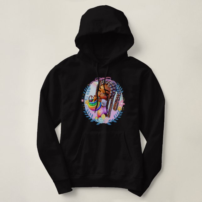 Sudadera Chica Negro Pascua Mágica Chicas de piel marrón pr (Diseño del anverso)