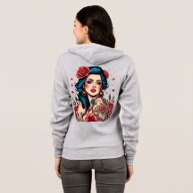 Chica pin up de pelo azul con rosas