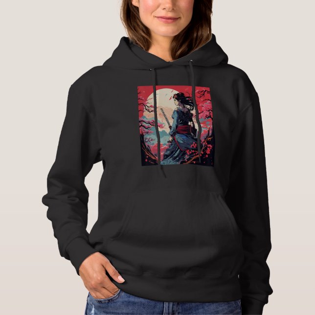 Sudadera Chica Samurai japonés retro vintage Sakura Cherry (Anverso)