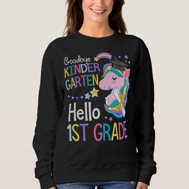Sudadera Chica unicornio Goodbye Kindergarten Hola primer g (Anverso)