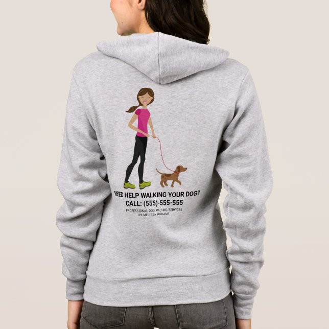 Sudadera Chica Y Perro Marrón - Servicios De Caminata De Pe (Reverso)