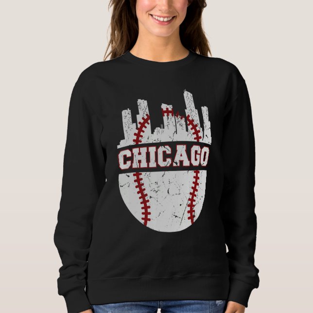 Sudadera Chicago Distressed Baseball   Retro Skyline   USA (Anverso)