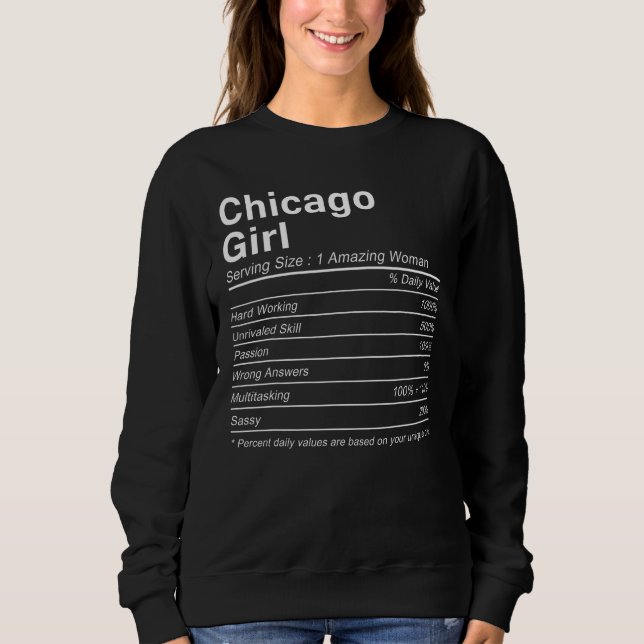 Sudadera CHICAGO GIRL IL ILLINOIS Nutrition Facts  City Hom (Anverso)