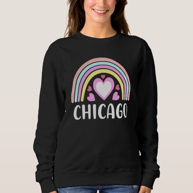 Sudadera Chicago Illinois Para Mujeres Corazones Arcoiris (Anverso)