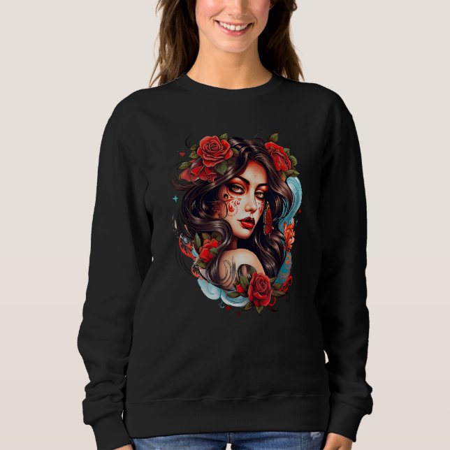 Sudadera Chicano Girl Mexico Flowers Death Pretty 14 (Anverso)