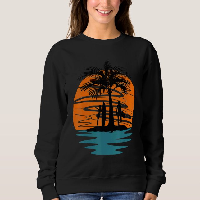 Sudadera Chicas Con Pizarras De Surf En La Isla Al Amanecer (Anverso)