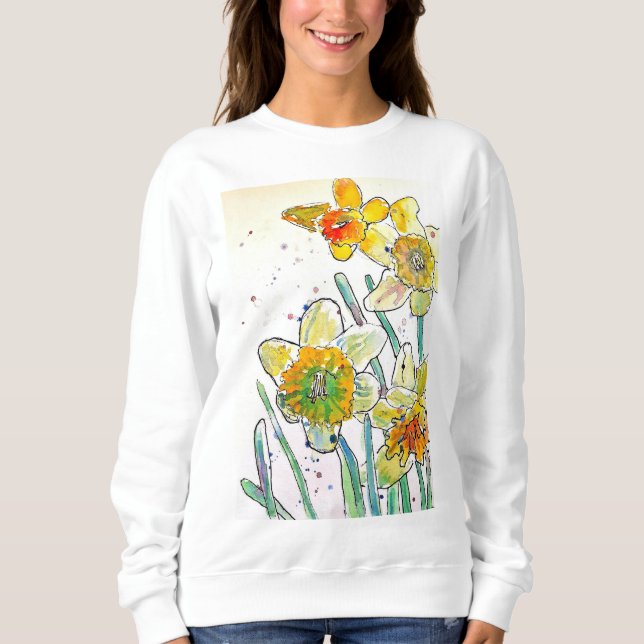 Sudadera Chicas de arte de la acuarela amarillo de Daffodil (Anverso)
